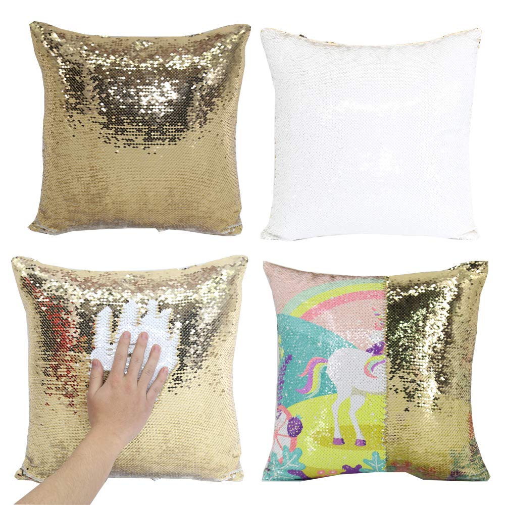 FOKOCALI 10PCS Sublimation Pillow Cover Mixed Color Square Blank Reversible Sequin Magic Swipe Cushion Case 15.75 x 15.75in US Stock FOKOCALI