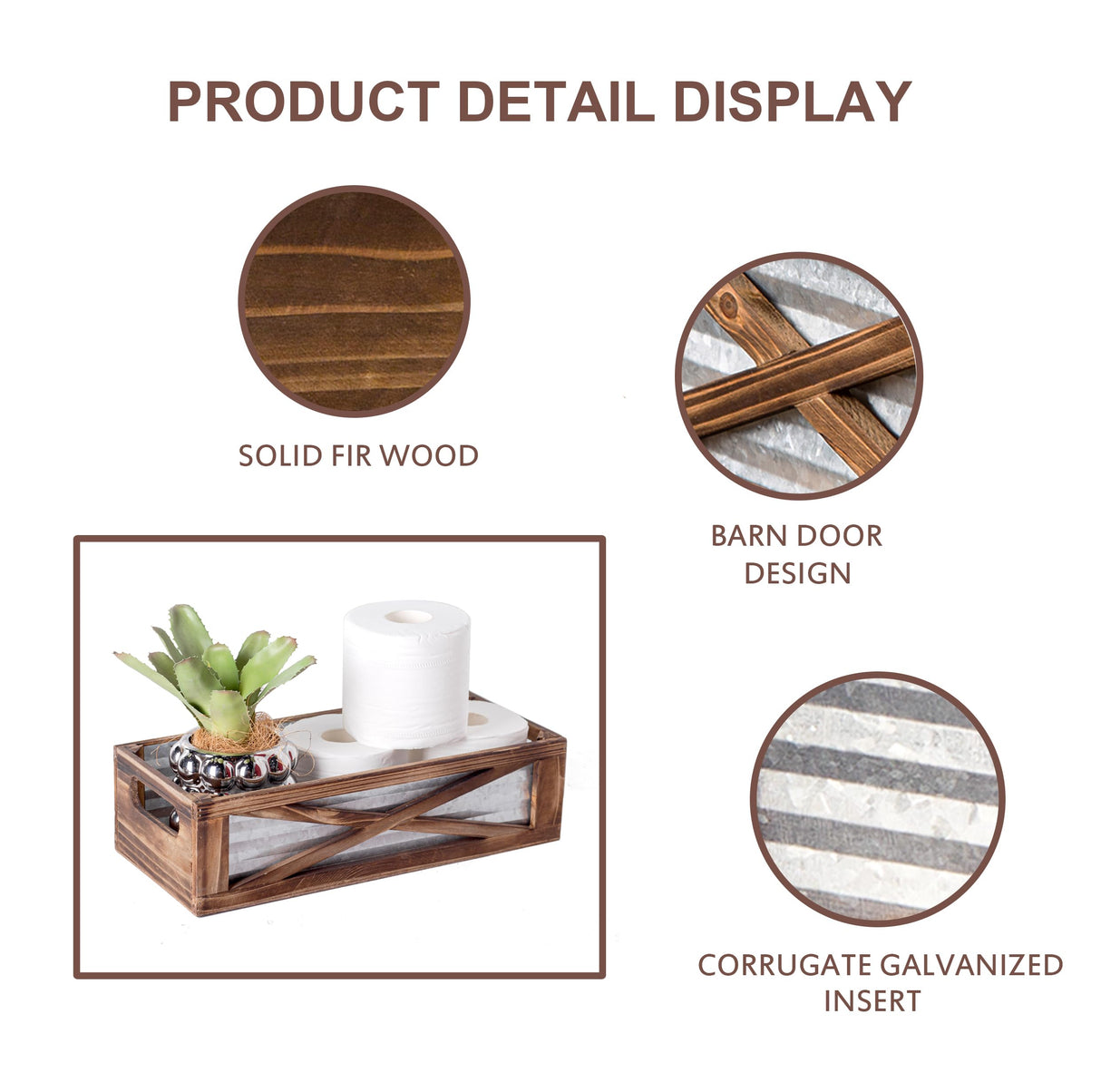 Venalys Wooden Toilet Tank Basket, Rustic Bathroom Decor Box, Farmhouse Toilet Paper Organizer Holder, Decorative Bathroom Storage Basket, Barn Door (Brown) Venalys