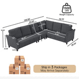 Jarenie 102" Convertible Sectional Sofa Couch, L Shaped Couch with Back Cushions, Modern Upholstered 6-Seat Reversible Sofa Set for Living Room, Apartment, Office, Dark Grey Jarenie