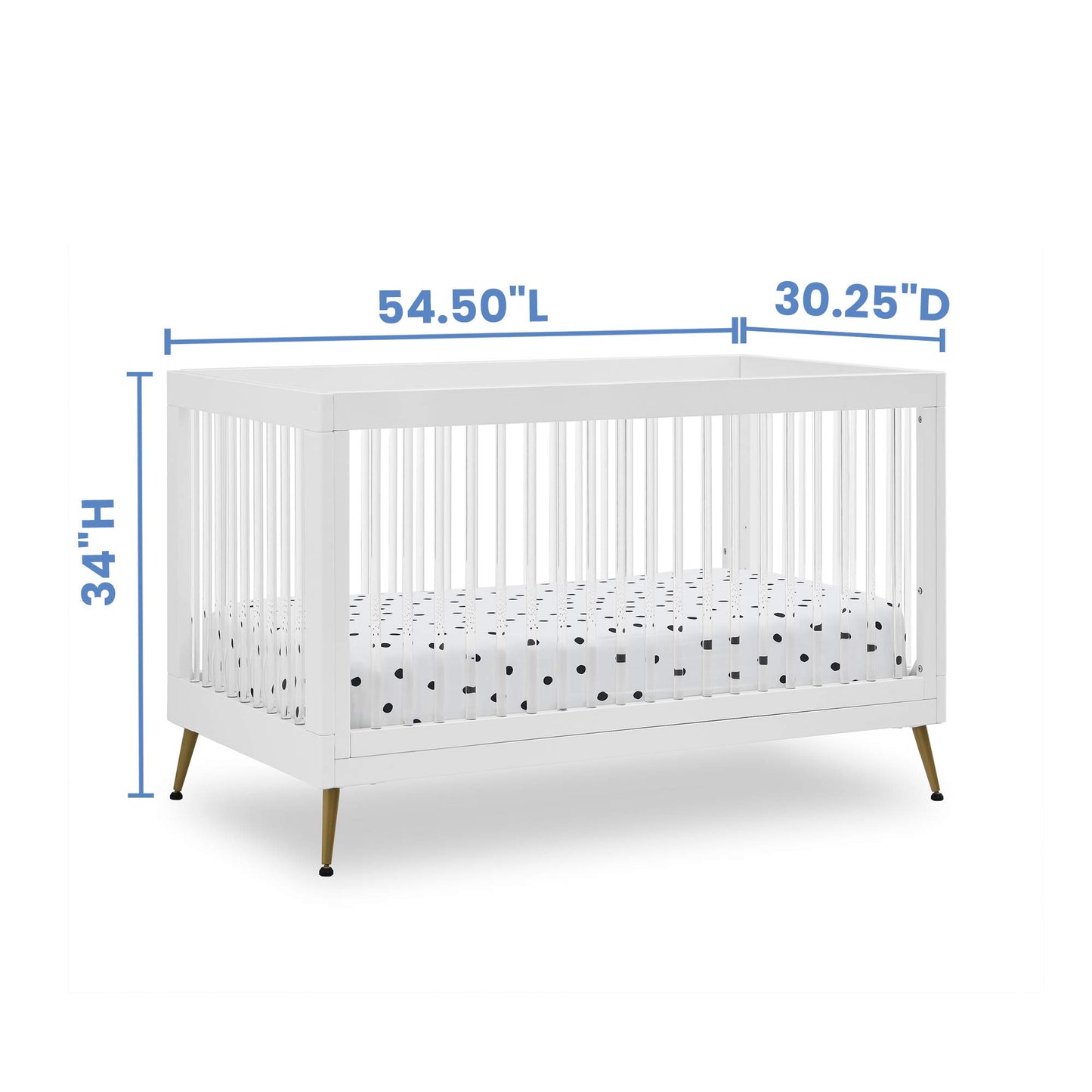 Delta Children Sloane 4-in-1 Acrylic Convertible Crib - Includes Conversion Rails, Bianca White w/Melted Bronze