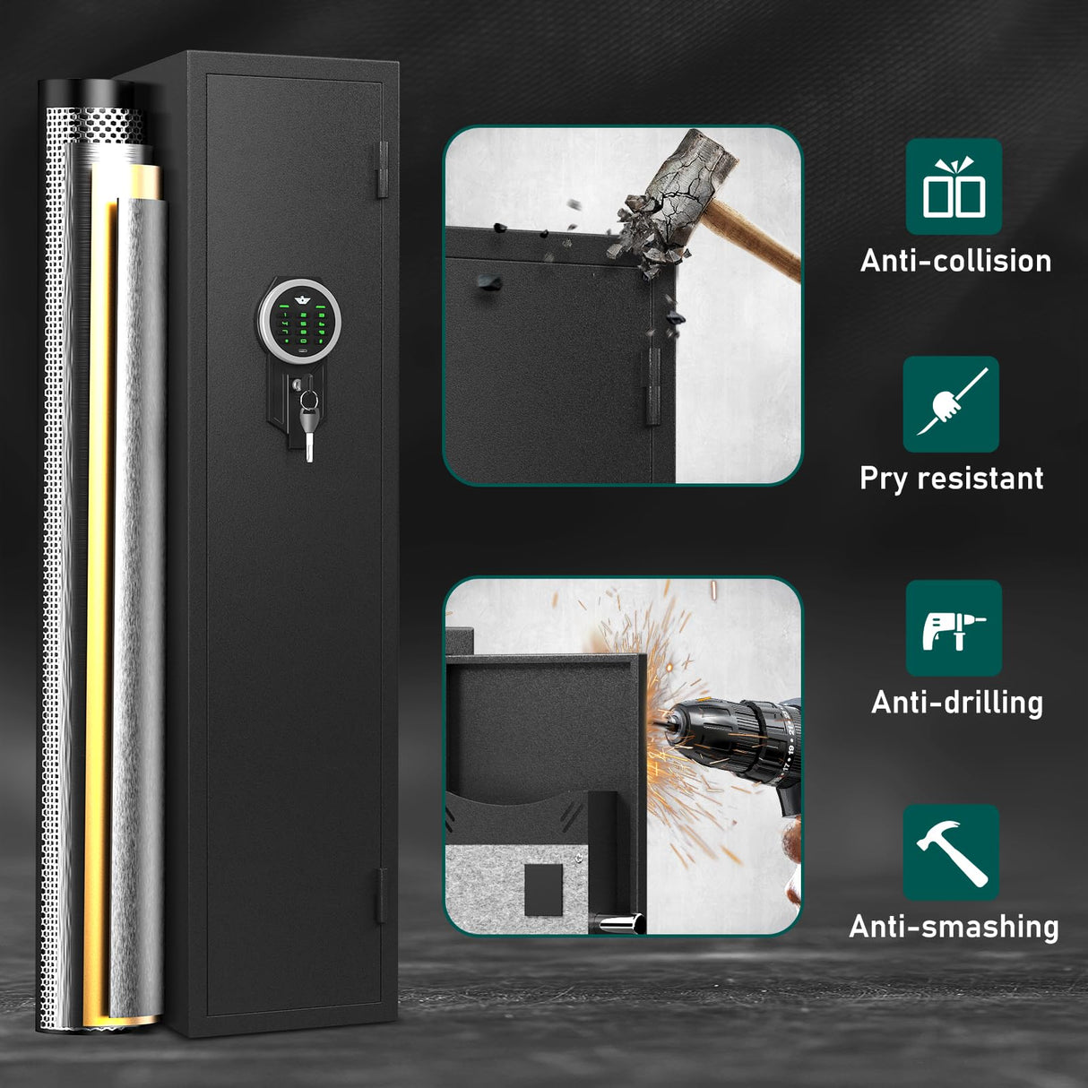 4-5 Gun Rifle Safe, Long Gun Safe for Home Rifle and Pistols with Backlit Keypad, Quick Access Gun Cabinet with LED Light and Removable Shelf kavey