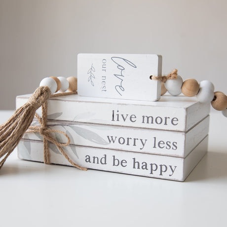 GENMOUS 4pcs White Decorative Books Set For Home Decor, Stacked Wood Faux Books For Living Room Decor, Decorative Books For Display, Faux Wood Book Stack For Shelf Decor, Mantel Decor, Farmhouse Décor GENMOUS & CO.