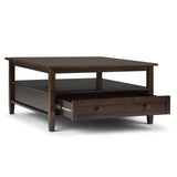 SIMPLIHOME Warm Shaker Square Coffee Table - 36 inch Wide Solid Wood Cocktail Table in Tobacco Brown, Transitional Living Room Table with Large Storage Drawer and Open Shelf for Sitting Area SIMPLIHOME
