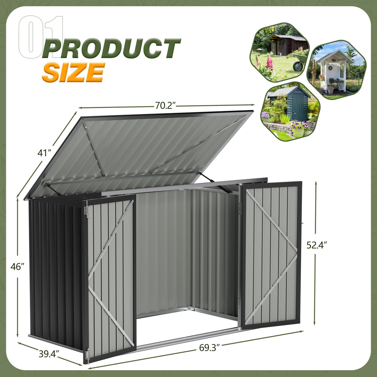 Flamaker 5.8 x 3.3 FT Storage Shed Outdoor Metal Trash Can Shed with Hydraulic Gas Rod Lockable Garden Tool Shed for Backyard, Lawn, Roadside Flamaker