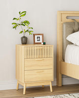 Aobafuir 3 Drawer Dresser for Bedroom, Fluted Nightstand Modern Closet Dressers Chest of Drawers, Wood Oak 3 Drawer Storage Chest for Bedroom, Hallway, Living Room Aobafuir