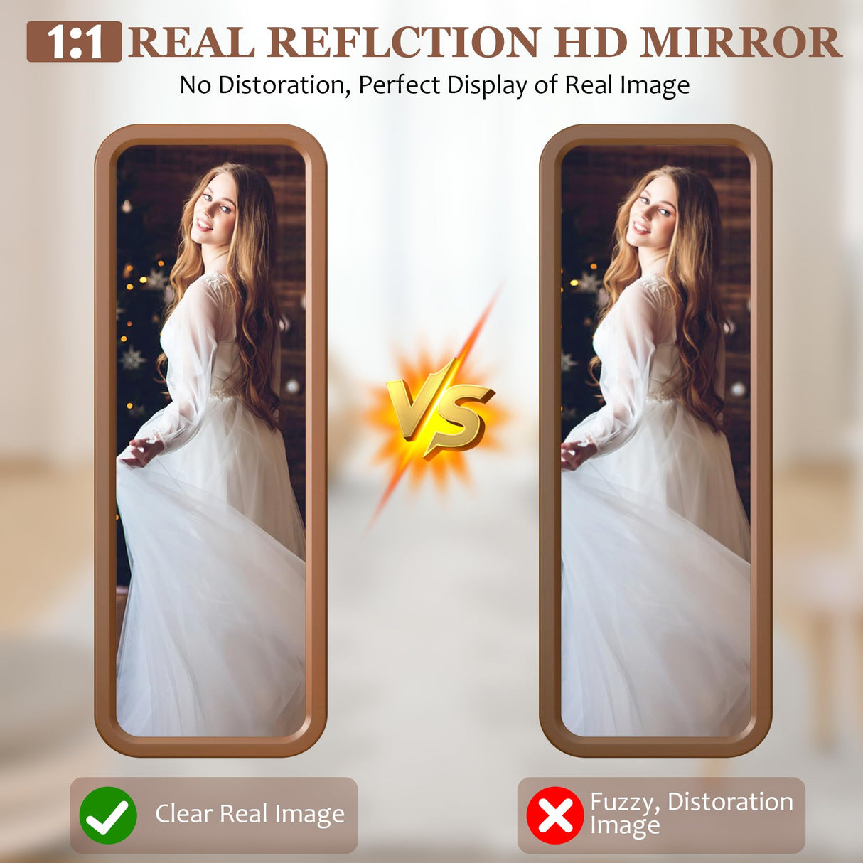 LVSOMT 63"×18” Wooden Full Length Mirror, Full Body Mirror, Standing Floor Mirror, Solid Wood Frame, Stand Up or Wall-Mounted, Dressing Mirror for Bedroom, Rustic Mirror, Walnut LVSOMT