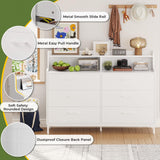 Hasuit 6 Drawers Double Dresser with Shelves, Large Wooden Storage Tower Organizer, Wide Chest of Drawers, White Dresser for Bedroom, Living Room, Entryway Hasuit