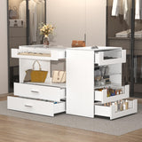 Closet Island with Drawers, 9 Drawers & 2 Shelves – White Jewelry Storage Vanity Island with Glass Top for Closet & Walk-in Wardrobe – 47.2" W x 23.6" D x 31.5" H GOFEI