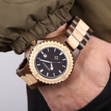 BEWELL ZS-W023A Mens Wooden Watch Quartz Movement Lightweight Handmade Calendar Analog Wrist Watch BEWELL