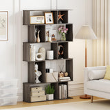 Tangkula 5-Tier Geometric Bookshelf, 62”H Bookcase with Open Shelves & Closed-Back Cubes, S-Shaped Decorative Display Rack Storage Organizer for Living Room Bedroom Home Office (2, Gray Oak) Tangkula