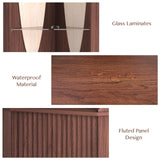 JOINICE,70" Tall Corner Cabinet,Mid Century Modern Storage Cabinet with Glass Shelves,Corner Bar Cabinet with Door & Lighting,Space Saver for Living Room,Bedroom,Dining Room,Kitchen,Walnut JOINICE