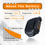 VINIDA 2Pack 20V 4.0Ah Battery 20V Max WA3520 Lithium Battery WG151s WG155s WG251s WG255s WG540s WG545s Tool Batteries VINIDA