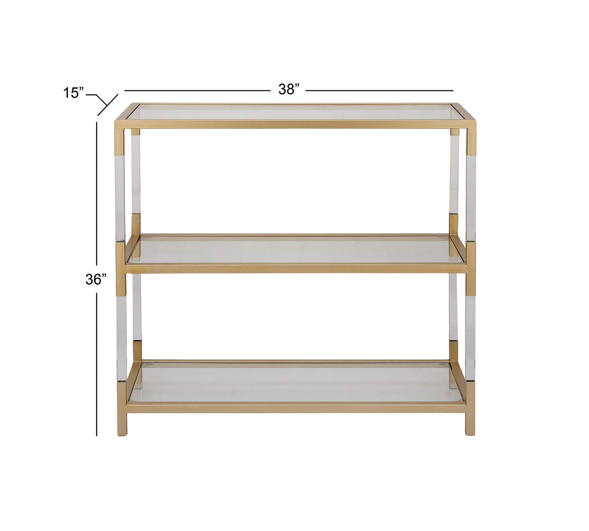 Deco 79 Metal Console Table 2 Shelf with Clear Glass Top and Acrylic Legs, 38" x 15" x 36", Gold Deco 79