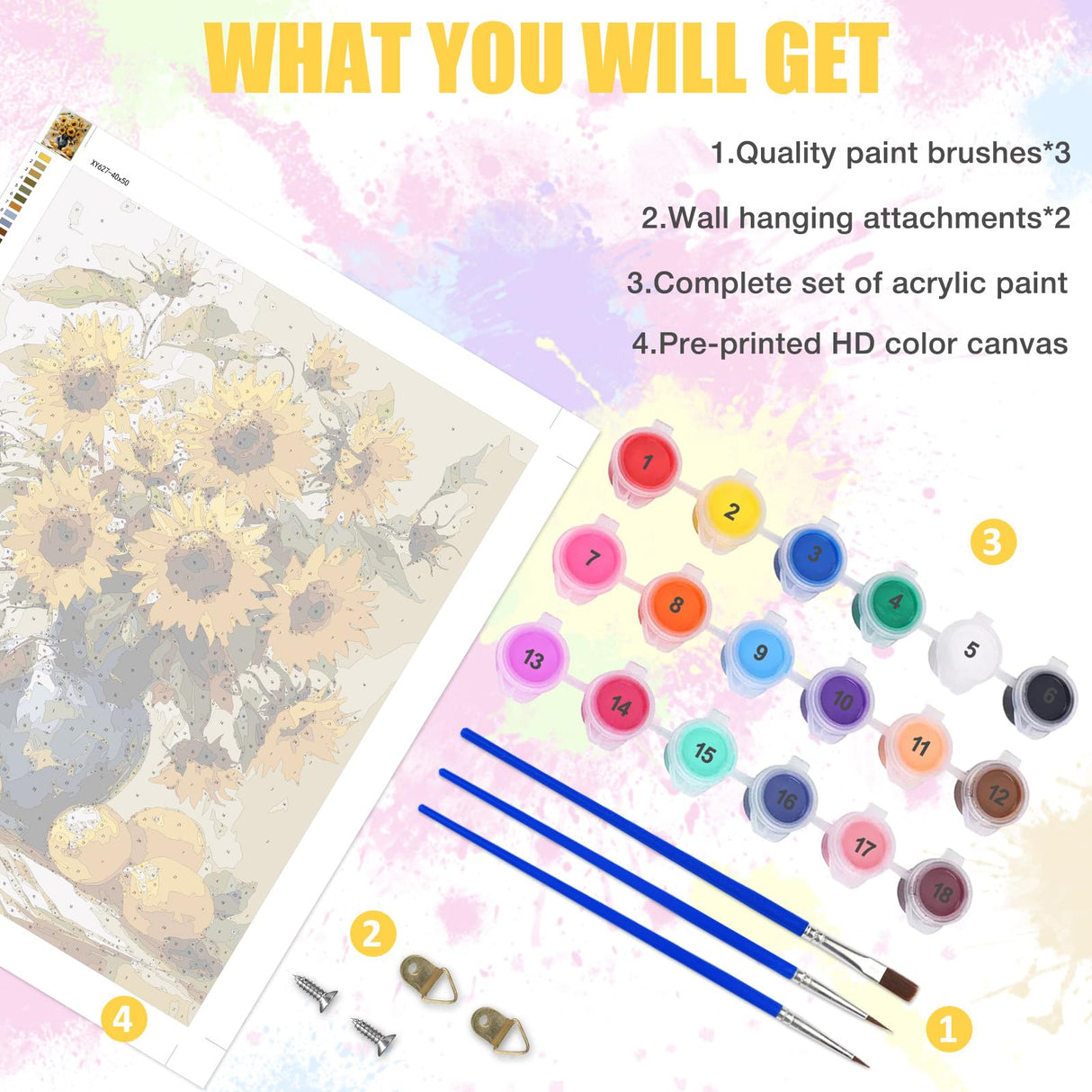 Lxmsja Sunflowers Paint by Numbers Kit for Adults, Lemons Acrylic Paint by Numbers for Adults Beginner, DIY Craft Supplies Oil Painting Kits for Home Wall Decor 16x20 inch (No Frame) Lxmsja