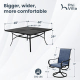 PHI VILLA 9 Piece Outdoor Patio Dining Set, Large Square Metal Dining Table and 8 Outdoor Swivel Dining Chairs, Patio Table and Blue Chair Furniture Dining Set for 8 Person PHI VILLA