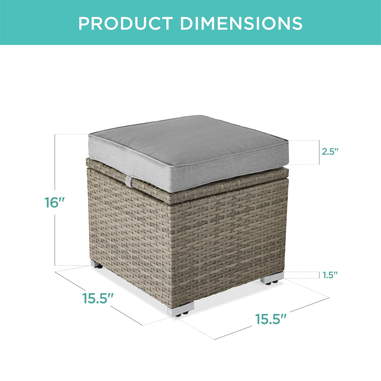 Best Choice Products Set of 2 Wicker Ottomans, Multipurpose Outdoor Furniture for Patio, Backyard, Additional Seating, Footrest, Side Table w/Storage, Removable Cushions - Cement Gray/Taupe Best Choice Products