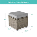 Best Choice Products Set of 2 Wicker Ottomans, Multipurpose Outdoor Furniture for Patio, Backyard, Additional Seating, Footrest, Side Table w/Storage, Removable Cushions - Cement Gray/Taupe Best Choice Products