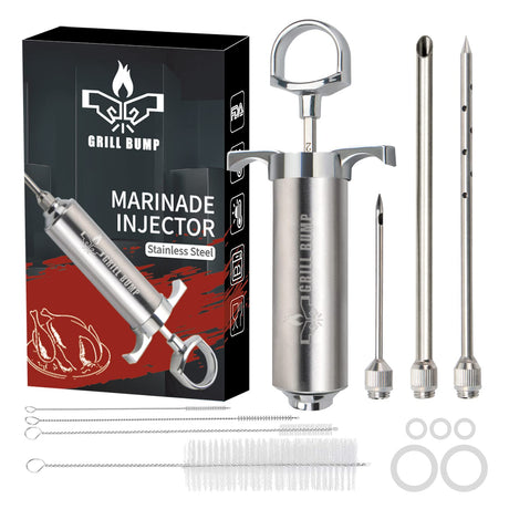 Grill Bump Meat Injector Syringe Kit with 3 Professional Marinade Injector Needles for BBQ Grill Smoker, Turkey and Brisket; 2-oz Large Capacity, Including Paper User Manual, Recipe E-Book (PDF) GRILL BUMP