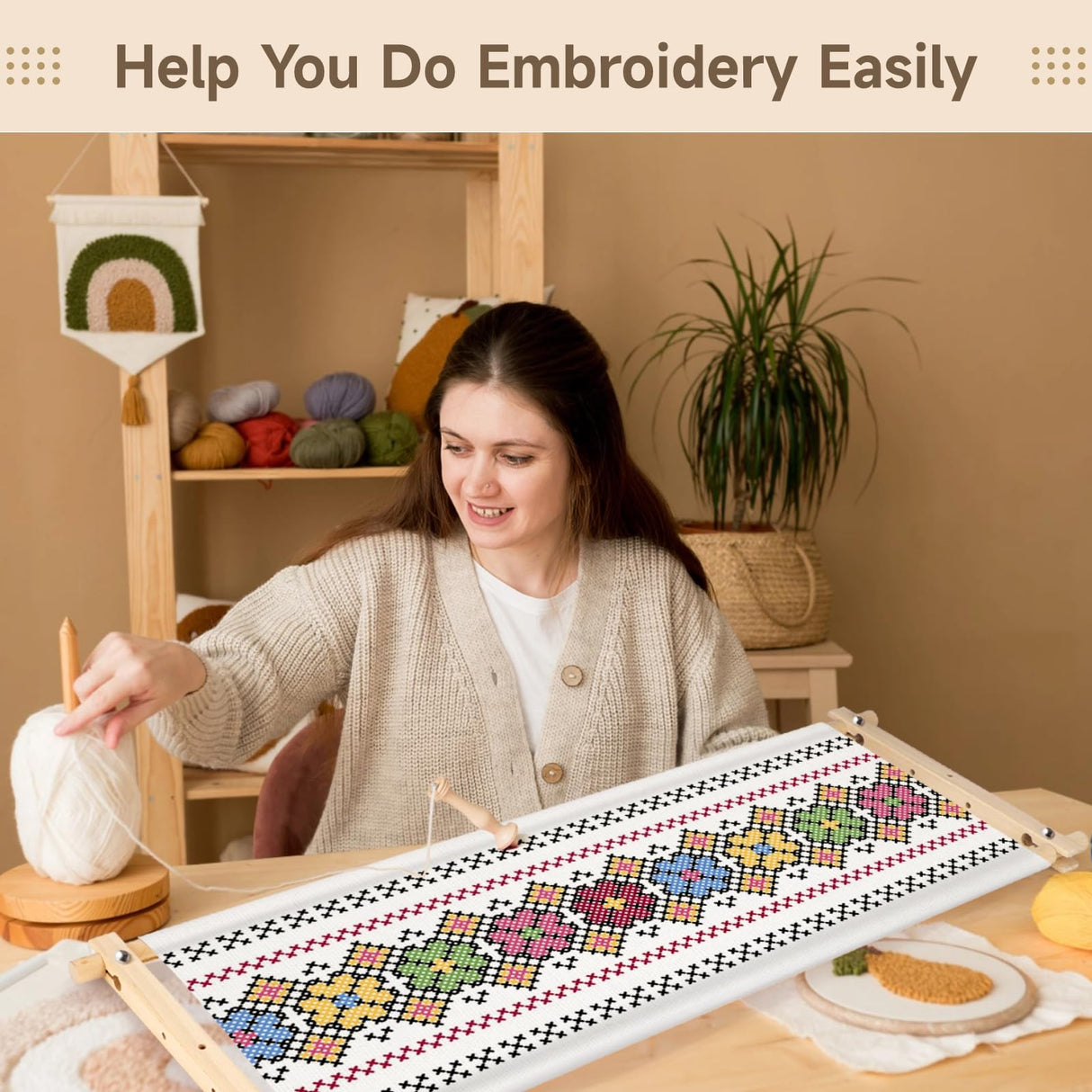 32.8 x 12 Inches Frames for Cross Stitch, Embroidery Scroll Wood Needlework Frame, Needlepoint Scroll Frame, Quilting Hoop Stand, Stitching Needlepoint Holder Tool Wooden Sewing Frame Tideme