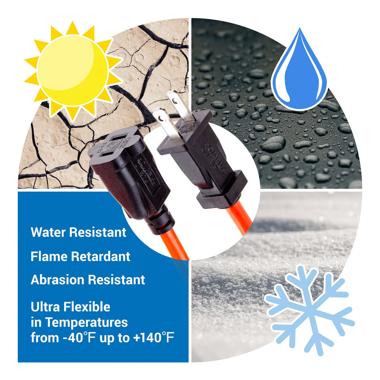 Clear Power 100 ft Outdoor Extension Cord 16/2 SJTW, 2-Prong Polarized Plug, Orange, Water & Weather Resistant, Flame Retardant, General Purpose Power Cord for Lawn & Garden DCOC-0189-DC Clear Power