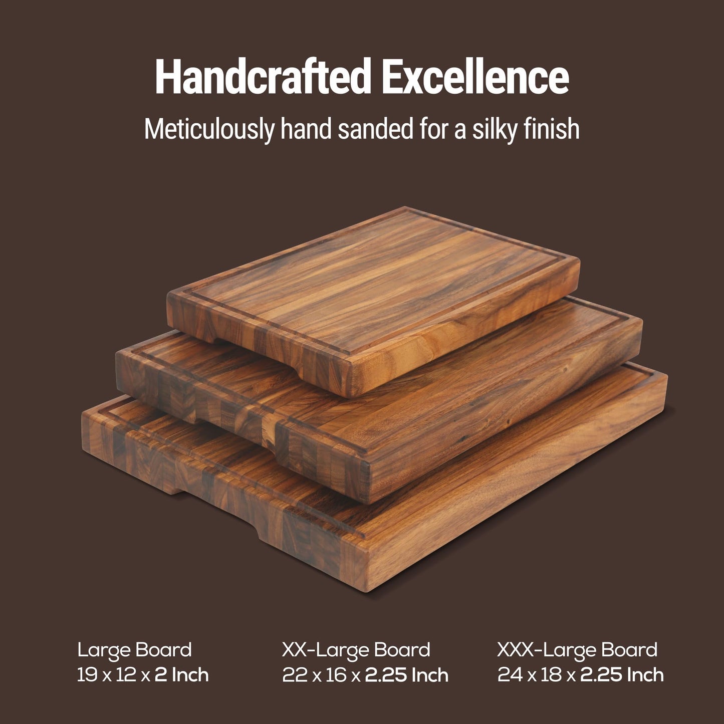 Shumaru 2-Inch Thick Large Butcher Block Cutting Board – 18.8" x 12.3" Made of Premium Tropical Walnut | Non-Slip Feet, Juice Groove & Handles