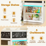 Giantex Low Loft Bed with LED Lights, Wooden Twin Size Loft Bed with Ladder & Blackboard, Twin Bed Frames for Kids with Storage 2 Bookcases and Play Space, White Giantex