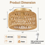 SineRise Rattan Ceiling Light Fixtures (12-Inch, LED Bulb Included), Hand-Woven Boho Flush Mount Ceiling Light, Rattan Chandelier for Hallway Kitchen Farmhouse Foyer Entryway Living Room(Gold) SineRise