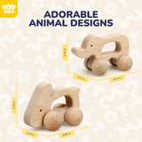 TOY Life Wooden Toys Cars, Animal Wooden Cars, Montessori Toys for Babies 0-6-12 Months, Wooden Baby Toys for 1 Year Old Boy Christmas Birthday Gift, Baby Boy Nursery Decor, Elephant & Rabbit Toy Car TOY Life