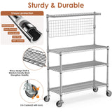 Leteuke Bakers Rack with Storage & Wheels, 42 Inch Microwave Stand Kitchen Shelves, 4-Tier Heavy Duty Storage Rack with 20 S-Hooks, Commercial Metal Utility Kitchen Cart, 42× 18× 63 Inch, Chrome Leteuke