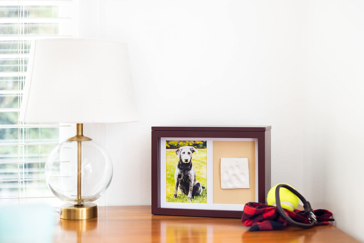 Pearhead Pet Photo Memory Box and Impression Kit for Dog or Cat Paw Print, Clay Paw Print Urn, Pet Memorial, Espresso Pearhead