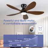 Kviflon 44 Inch Ceiling Fans with Lights, Modern Flush Mount Ceiling Fans with Remote/APP Control, Low Profile Ceiling Fans with 5 Reversible Curved Blades LED Lights 3 CCT Dimmable 6 Speeds, Brown Kviflon