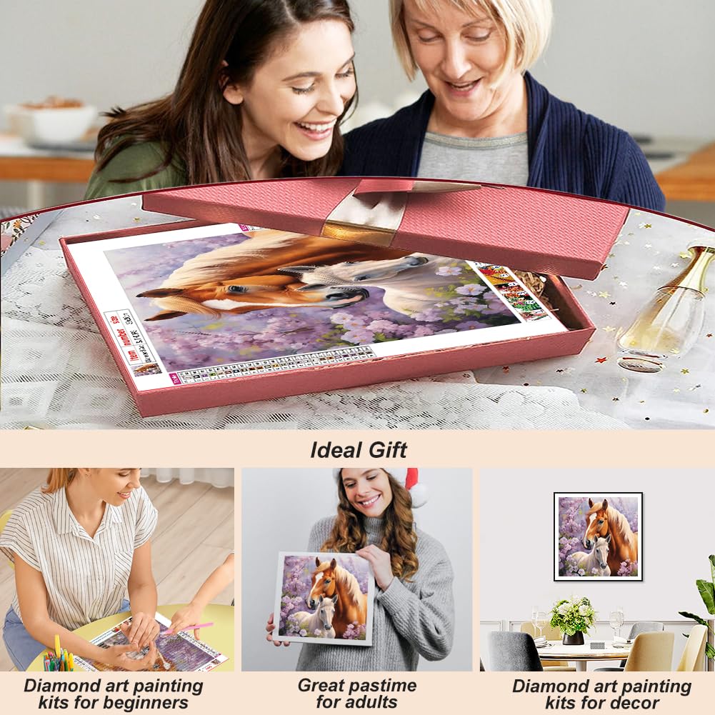 SJUTOUCI Horse Diamond Painting Kits for Adults, Diamond Art Kits for Beginners, 5D DIY Diamond Dot Art, Full Drill Gem Craft for Home Decor 12x12 inch SJUTOUCI