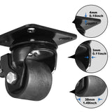 W B D WEIBIDA 2-inch Plate Swivel Caster Wheels Set of 4 Heavy Duty, Load Capacity 2200lbs, Low Gravity Center Black Extra Width Caster with Brake, Durable & Quiet & Sturdy Nylon Wheels for Industrial W B D WEIBIDA