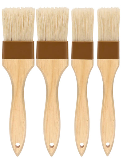 Pastry brush,Basting brush for Cooking,Natural Bristle BBQ Brush for Oil & Sauce,Wooden Handle Food Brush for Baking,Easy Clean Butter Brush,Durable Kitchen Culinary Utensil (1", 1 1/2 Inch,4 Pack)