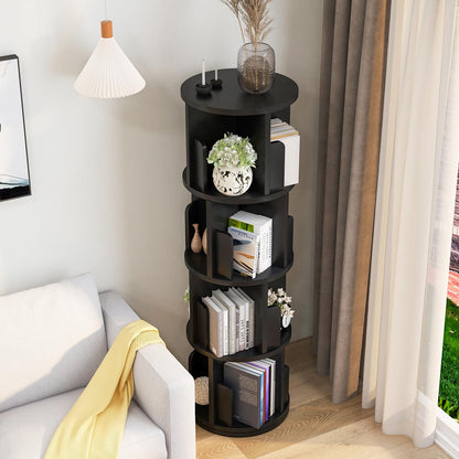 360° Rotating Black Bookcase - Space-Saving 4-Tier Bookshelf for Kids & Adults - WoodArtSupply