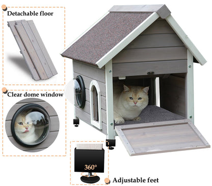 Rockever Outdoor Cat House, Feral Cat House Outdoor Weatherproof with Escape Door and Clear Windows for 2 Cats(with Self Warming Mat - WoodArtSupply