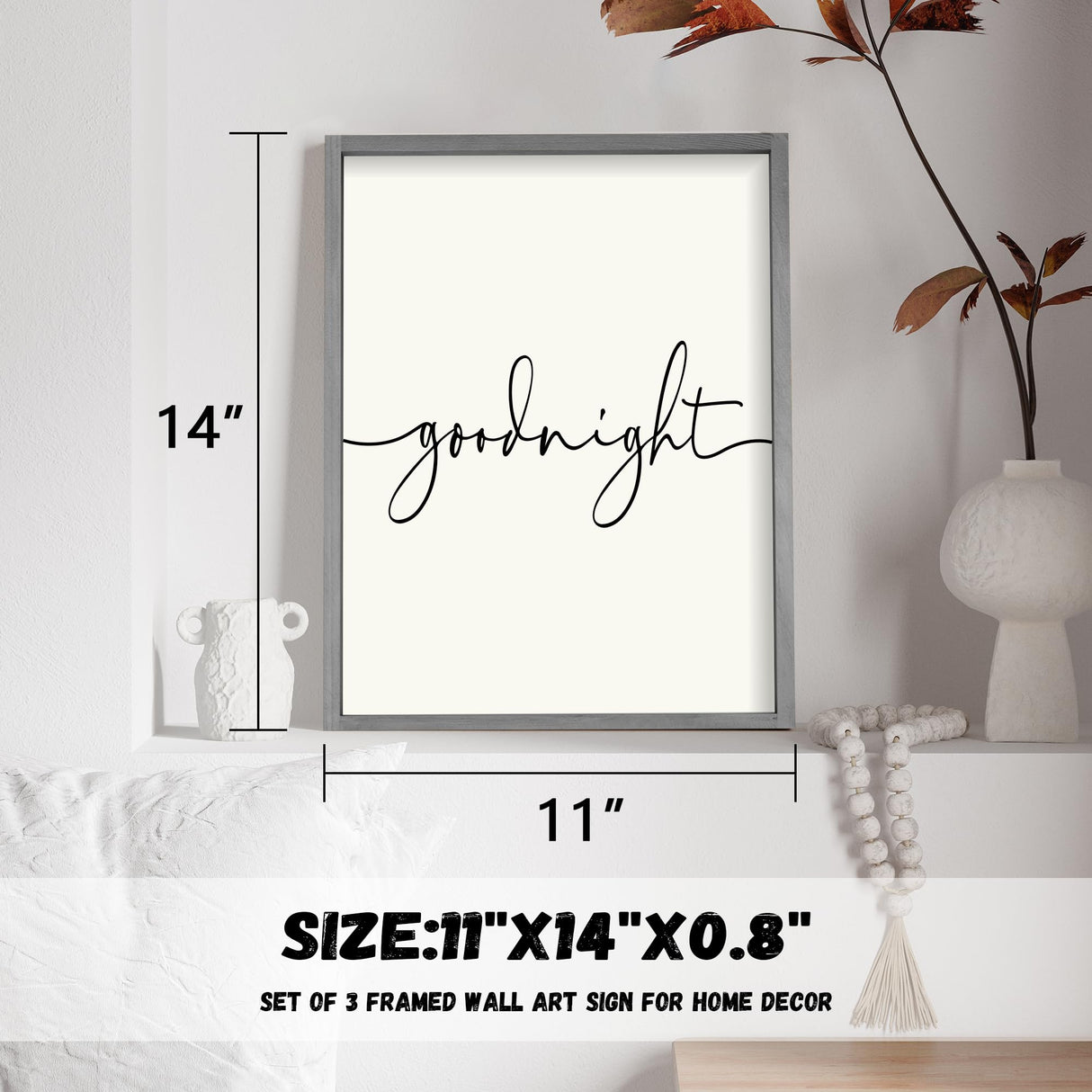 Set of 3 Framed Always Kiss Me Sign 11"x14" Living Room Wall Decor for Farmhouse Rustic Home Wall Art Wood Signs Houmury