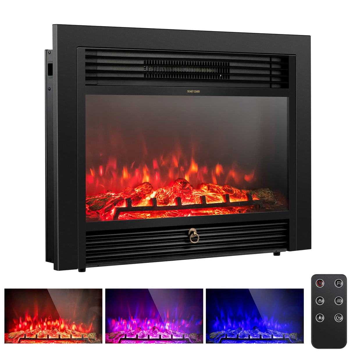 GLACER 28.5'' Electric Fireplace Insert, Recessed & Freestanding with Adjustable Flame Color Timer, Indoor Heater w/Remote Control (750W/1500W) Black… GLACER