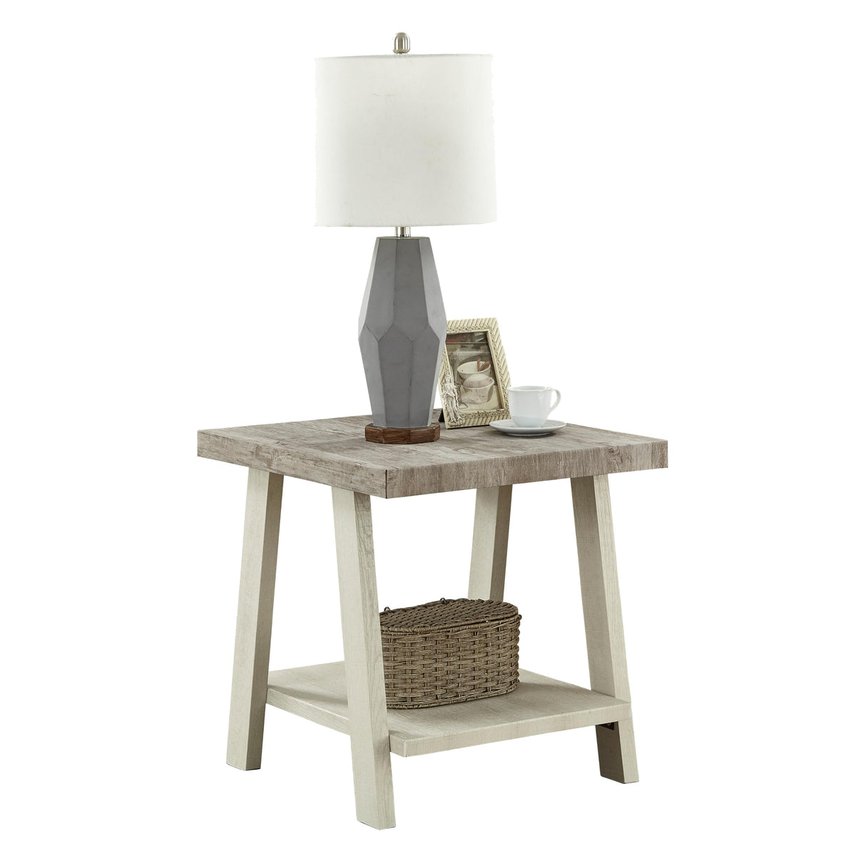 Roundhill Furniture Athens Contemporary Two-Tone Wood Shelf End Table, Weathered Gray and Beige Roundhill Furniture