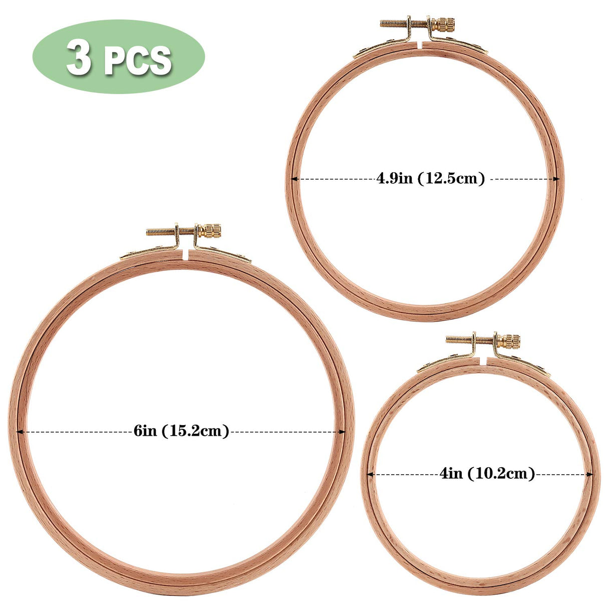 Sherbo 3 Pieces Beech Wood Embroidery Hoops Set by 4 Inch to 6 Inch Circle Hoop Ring Cross Stitch Cotton for DIY Embroidery Floss Starter of Sewing Art Kits Crafts S SHERBO