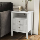 RoyalCraft White Nightstand with Charging Station, White Sofa Table with 2 Storage Drawers Cabinet, Tall End Table with Wooden Fluted-Design for Bedroom,Living Room, White RoyalCraft