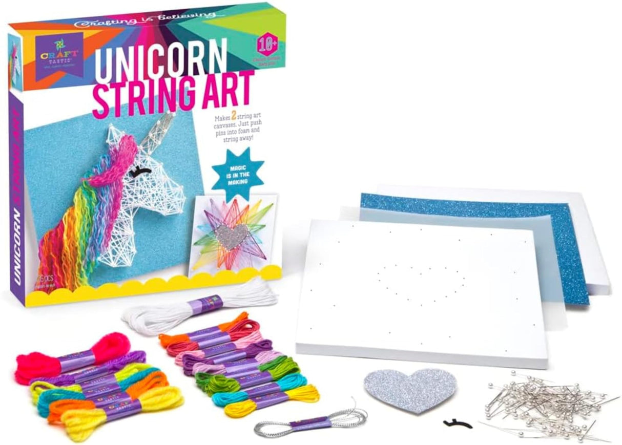 Craft-tastic String Art, Unicorn – Arts and Crafts Kit for Kids, Art Supplies, Craft Kit Makes 2 Large String Art Canvases, Easy-to-Follow Instruction, Everything Included Craft-tastic