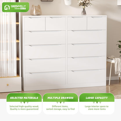 Greenvelly Tall White Dresser, 6 Drawer Dresser, Wood Dresser with 6 Large Drawers for Bedroom, Wooden Dressers & Chests of Drawers, Tall dresser with Smooth Metal Rail for Nursery, Women, Family