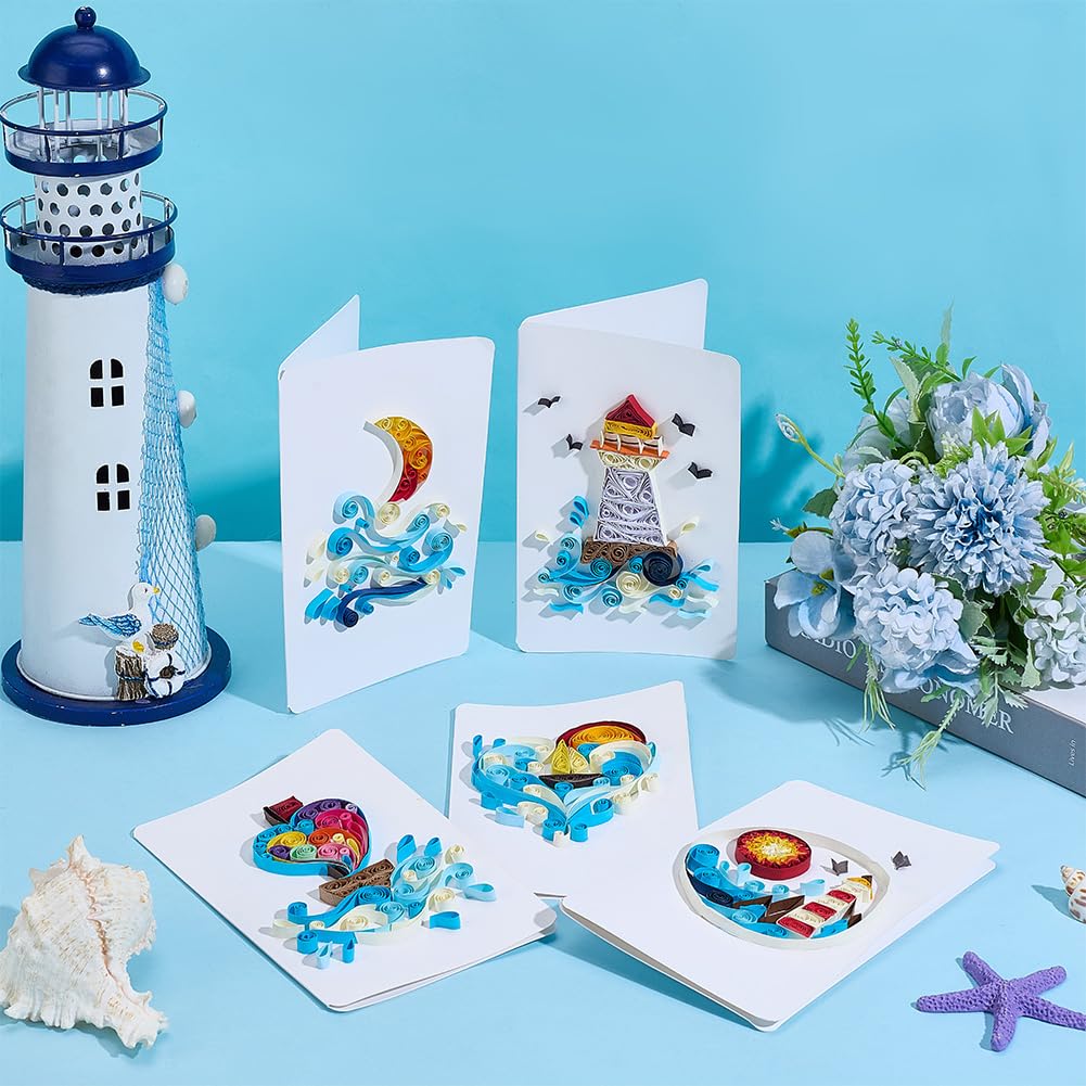 WEBEEDY 20 Sets Paper Quilling Kit for Adults Beginners 5 Styles Lighthouses Boats Waves Love Theme Quilling Greeting Card Making Kit with Instruction Ideal Gift for Sailing Enthusiasts WEBEEDY