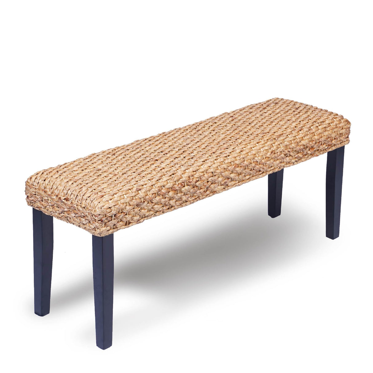 AV CONNECT Acacia Solid Wood Bench with Woven Water Hyacinth Seat, Entryway Bench, Wicker Benches Indoor for Hallway, End of Bed, Kitchen, Rustic Farmhouse Boho (Plait Style - Black Leg) AV CONNECT