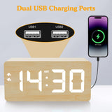 URAYCO Wood Digital Alarm Clock with 10W Fast Wireless Charger, USB Charging Ports, DST, Dimmable, Snooze, Large Number LED Display for Bedrooms, Desk, Living Room Table, Bedside, Nightstand (Bamboo) URAYCO