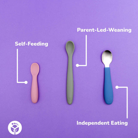 WeeSprout Silicone Baby Spoons - First Stage Infant Feeding Utensils With Soft-Tip, Bendable Kitchenware for Parent & Self-Feeding, Ultra-Durable, Dishwasher Safe, Travel Case, Set of 3 WeeSprout