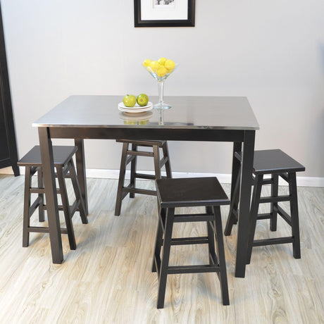 Carolina Chair & Table Cambell Stainless Steel Top Counter Height Bar Table – Contemporary Rectangular Alloy Steel Base with Natural Wood Legs Furniture - Stylish Chestnut Black Handle (Antique Black) Carolina Chair & Table