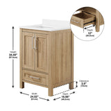 OVE Decors Kansas 24" Single Sink Bathroom Vanity Set with Countertop, Fully-Assembled | Ceramic Sink and Backsplash Included | 02 Doors, 01 Drawer, 24 inches, White Oak OVE Decors