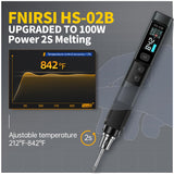 FNIRSI HS-02B 100W Portable Soldering Iron Kit, 2S Fast Heating, 212-842℉, Pre-set 3 Groups Temperature, 3 210 Soldering Tips, Smart Digital Soldering Iron Pen Tool for Electronics Precision Repair FNIRSI